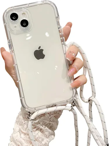 Miniatura 16 de Funda transparente para iPhone 13 Pro Max con cordón cruzado, delgada, translúcida, a prueba de golpes, suave, con correa de hombro ajustable