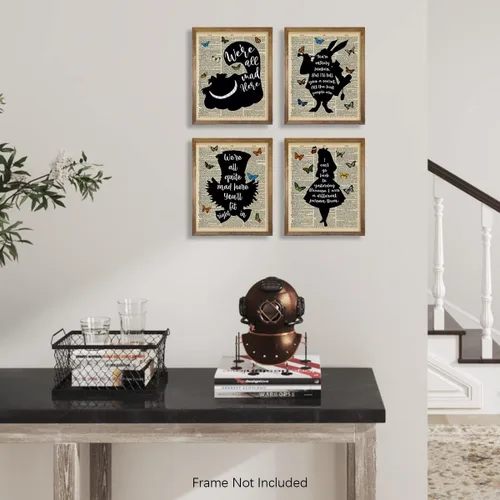 Miniatura 4 de Decoración de pared de Alicia en el País de las Maravillas - Gato de Cheshire, Sombrerero Loco, Conejo Blanco - Póster con cita inspiradora