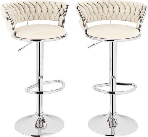 Miniatura 18 de Lamerge Juego de 2 taburetes de bar de terciopelo, sillas de bar giratorias modernas, taburetes de bar de cocina, taburetes de bar ajustables, Gris
