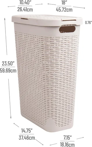 Miniatura 3 de Mind Reader Cesta de lavandería delgada con tapa, cesta de ropa de 40 L, diseño de mimbre premium, plástico, azul bebé