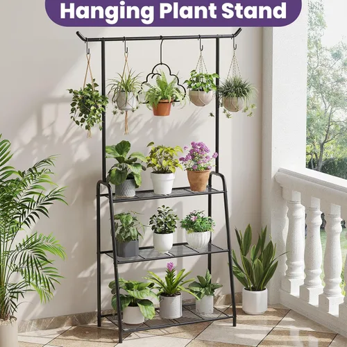Miniatura 3 de Soporte de metal para plantas para interiores y exteriores, estante esquinero de 3 niveles de alto, escalera de flores colgante para sala de estar