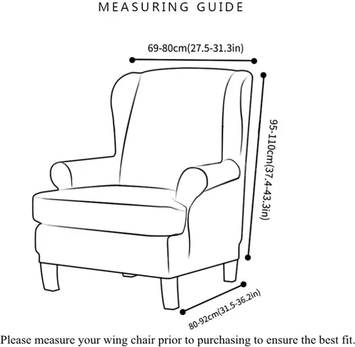 Miniatura 6 de Wingback - Funda elástica para silla, 2 piezas, con respaldo de ala, funda protectora de muebles impresa, suave con parte inferior elástica