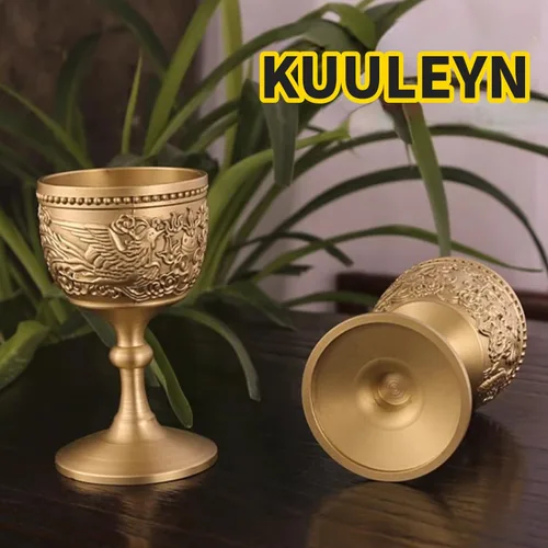 Miniatura 2 de Copa de dragón pequeña,Copa de oro de latón,Cáliz de oro vintage cáliz cáliz retro dragón y fénix estilo en relieve elegante taza de proxeneta