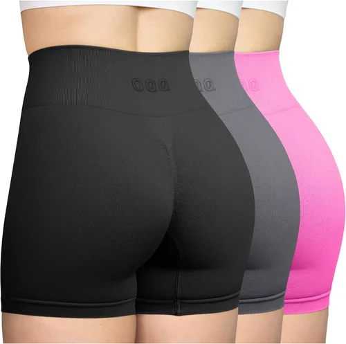 OQQ Pantalones cortos de entrenamiento de 3 piezas para mujer, sin costuras, cintura alta, levantamiento de glúteos, pantalones cortos atléticos