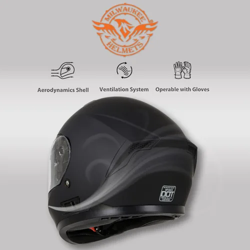 Miniatura 5 de Milwaukee Helmets MPH9835DOT 'Sweeper' - Casco de motocicleta de cara completa para hombres y mujeres, con visera desplegable