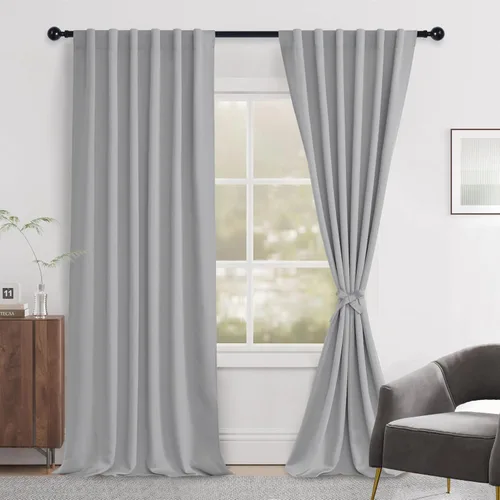 Miniatura 87 de Hiasan Cortinas opacas negras para dormitorio, cortinas opacas cortas de 45 pulgadas de largo, con aislamiento térmico, bolsillo para barra