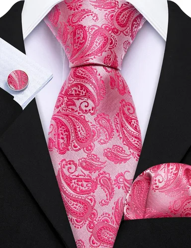 Miniatura 70 de Barry.Wang - Juego de corbata de seda para hombre, diseño de cachemira, pañuelo y gemelos de bolsillo
