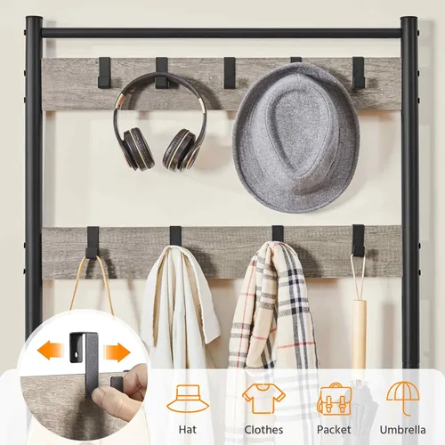 Miniatura 6 de Yaheetech Perchero, árbol de pasillo con banco de zapatos, almacenamiento de zapatos de entrada con perchero, 9 ganchos móviles, muebles de entrada