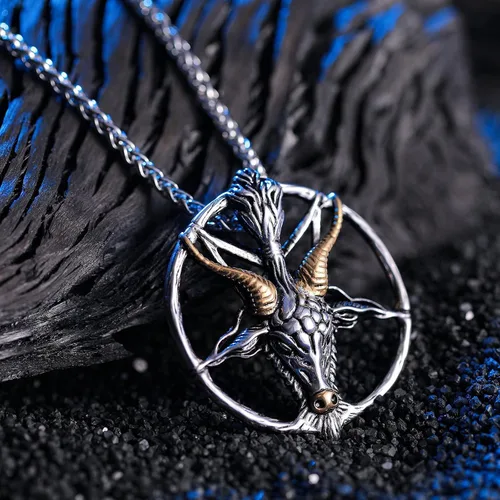 Miniatura 2 de Collar del templo satánico con cabeza de cabra, pentagrama invertido, pentáculo de acero inoxidable, collar de baphomet con dije, cadena de regalos