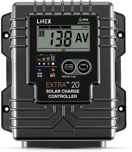 Miniatura 7 de LNEX Controlador de carga solar impermeable, regulador de panel solar de 30A con sensor de temperatura, LCD retroiluminado, controlador solar PWM