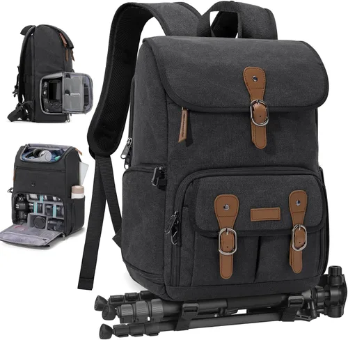 RAINSMORE Mochila para Cámara para DSLR/SLR Sin Espejo Portátil de 15.6 Pulgadas Mochila para Cámara para Fotógrafos Bolsas Estuche de Fotografía
