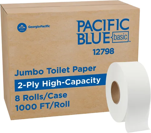 Georgia-Pacific Pacific Blue Basic 2-Ply Jumbo Jr. 9" Papel higiénico de 9" de GP PRO (Georgia-Pacific), 12798, 1000 pies lineales por rollo, 8