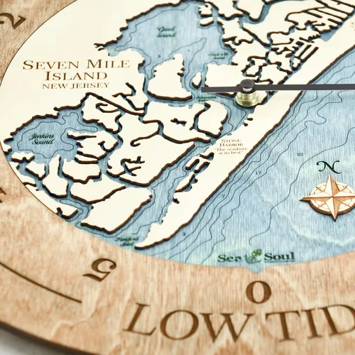 Miniatura 4 de Sea & Soul Seven Mile Island - Reloj de marea náutico de 16 pulgadas, Avalon y Stone Harbor - Reloj de marea alta con mapa de madera en 3D, regalos