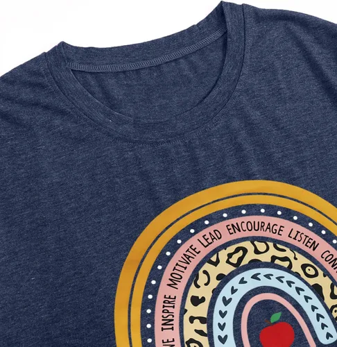 Miniatura 5 de MAIHUN Camisetas para profesores de preescolar para mujer, camiseta de cuello redondo con estampado de arco iris, manga corta