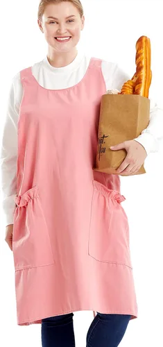 Miniatura 36 de Delantales grandes de talla grande para mujer con bolsillos de algodón y lino para hornear cocina