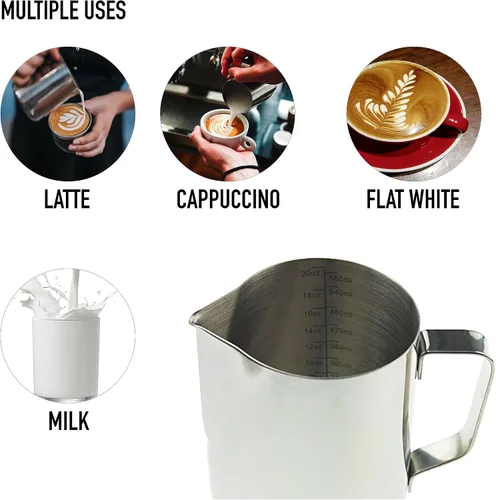 Miniatura 6 de Jarra de leche barista de 20 onzas para máquina de café, jarra de espuma de leche, vaporizador de metal, ideal para vaporizar leche de acero