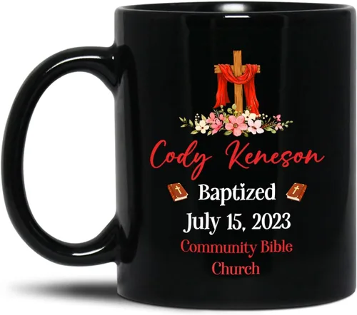 Miniatura 12 de Personalized Baptism Coffee Mug Gift With Baby Name & Date Baptized, Customized Baby Baptism Christening Black Ceramic Mug Gift For Dad Mom