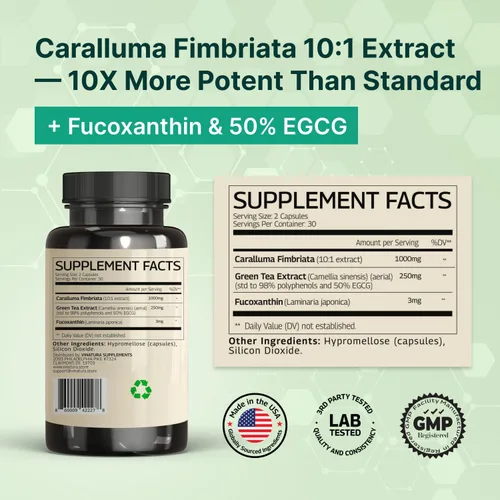 Miniatura 2 de VINATURA Caralluma Fimbriata, EGCG 45% Extracto 1250mg + Fucoxantina 3mg por porción, para apoyo inmunológico, energía y enfoque mental - 60