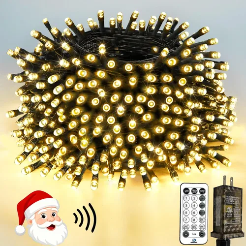 Miniatura 26 de Luces de Navidad controladas por voz con control remoto, cadena de 300 luces LED de 99 pies para interiores y exteriores con 12 modos, 3