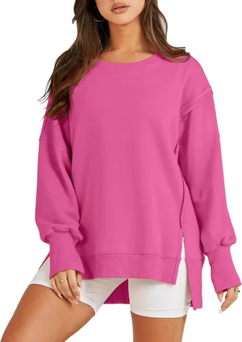 Miniatura 21 de ANRABESS Sudaderas de gran tamaño para mujer, con cuello redondo, manga larga, casuales y holgadas, con aberturas, ropa de otoño 2025