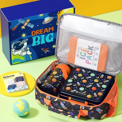 Miniatura 3 de Fimibuke - Lonchera Bento para niños con 4 compartimentos, bolsa de almuerzo aislada, botella de agua aislada de acero inoxidable, paquete de hielo