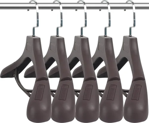Miniatura 17 de DEDU Paquete de 15 perchas de traje para hombres, perchas marrones extra anchas antideslizantes de ancho 17.7 pulgadas, plástico grueso con barra