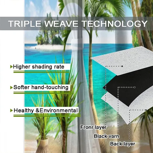 Miniatura 7 de Cortinas de paisaje, ventana tropical con vista al mar, océano, playa, barco, cortinas con estampado de palmeras para dormitorio, sala de estar, Mar