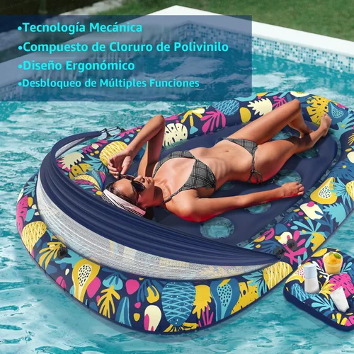 Miniatura 7 de Sunikko X Flotadores de piscina 3 en 1 con soporte para toldo, flotadores grandes de 73 x 48 pulgadas para adultos, resistente, tumbona inflable