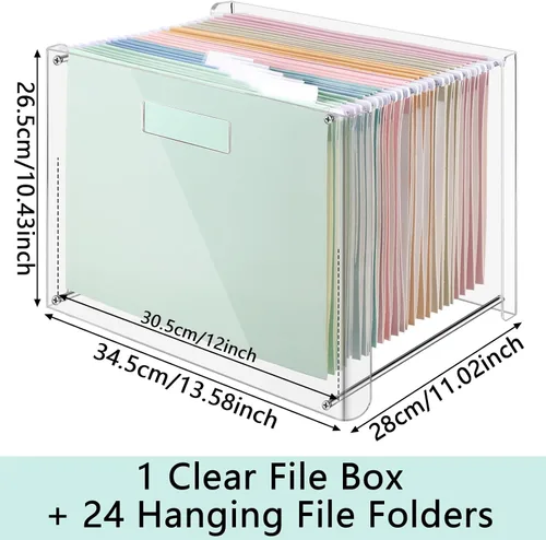 Miniatura 3 de Dispowreath 24 Carpeta colgante con organizador acrílico para caja de almacenamiento de archivos de escritorio tamaño carta/A4 con asas
