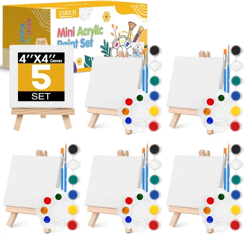 Miniatura 13 de ESRICH - Juego de 20 piezas de mini lienzo para pintar, juego de pintura acrílica en miniatura, regalos para el día de San Valentín, lienzo estirado