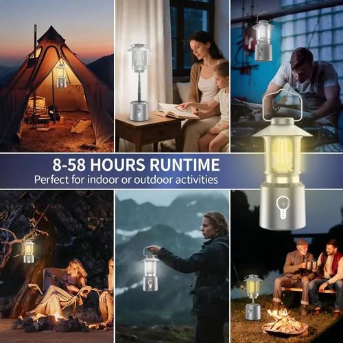 Miniatura 7 de Linterna LED retro clásica para campamento, linterna vintage recargable sin atenuación continua, 3 modos de luz (2000 K-6500 K), banco de energía