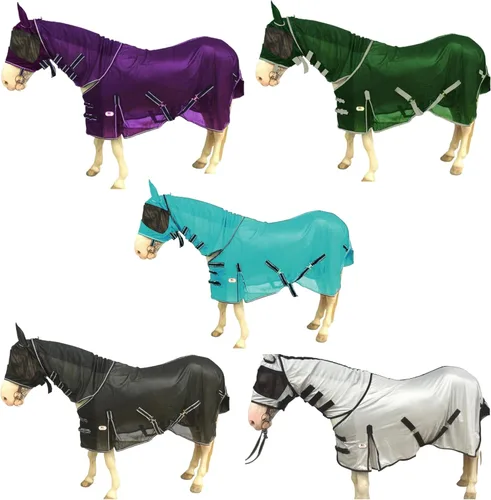 Miniatura 3 de Majestic Ally Sábana para mosca de caballo con cubierta para el cuello y máscara para la cabeza, protección transpirable contra los rayos UV