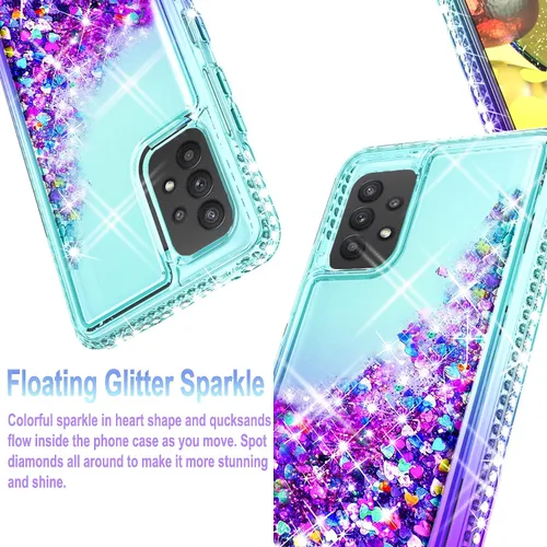 Miniatura 5 de STARSHOP Funda compatible con Samsung Galaxy A72 5G, con [protector de pantalla de vidrio templado incluido] Liquid Bling Sparkle Flotante Glitter