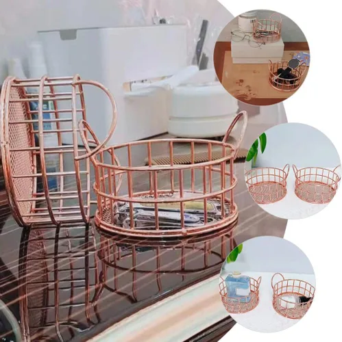 Miniatura 8 de 5 cestas redondas de metal para almacenamiento, organizador de mesa versátil para artículos de tocador de maquillaje y cestas de alambre más
