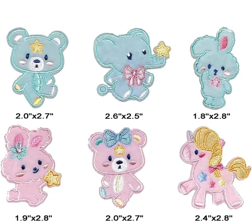 Miniatura 5 de 6 parches bordados de animales lindos para planchar con diseño de unicornio, oso, conejo, elefante, azul y rosa, accesorios de bricolaje para ropa