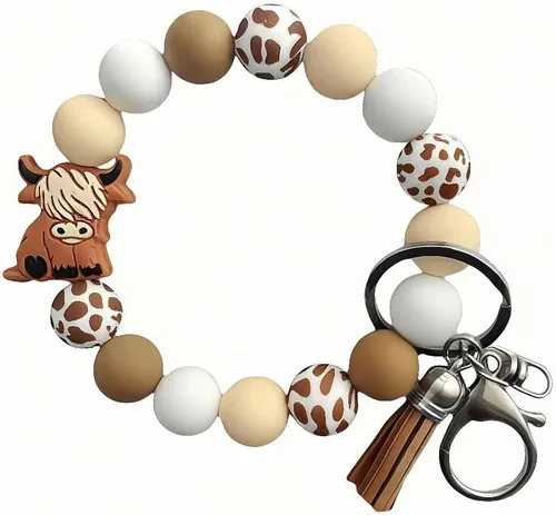 Llavero pulsera de silicona de vaca, regalos de vaca para mujeres y niñas, llavero brazalete de vaca