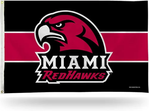 Rico Industries NCAA Miami of Ohio Redhawks - Bandera de 3 x 5 pies, color negro con rayas rojas, una cara, interior o exterior, decoración del hogar