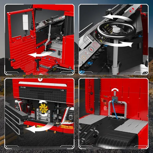 Miniatura 4 de Mould King Kit de bloques de construcción de camión neumático móvil con tecnología 19015, juego de bloques de construcción de locomotora de remolque