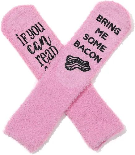 Miniatura 34 de CHANGGER Calcetines unisex con texto en inglés "If You Can Read This Bring Me Some Fuzzy Funny Saying Crew Socks Christmas Unisex Gift