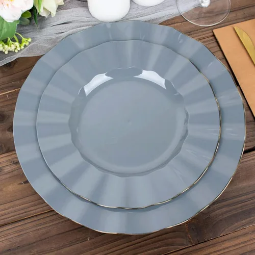 Miniatura 14 de Efavormart - Platos de cena de 11 pulgadas – Juego de 10 platos desechables redondos de plástico negro con borde dorado rizado – Vajilla elegante