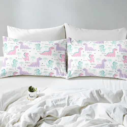 Miniatura 8 de Erosebridal Sábana bajera ajustable de dinosaurio, juego de ropa de cama de hoja de palmera para dormitorio de niños y niñas, lindo animal verde