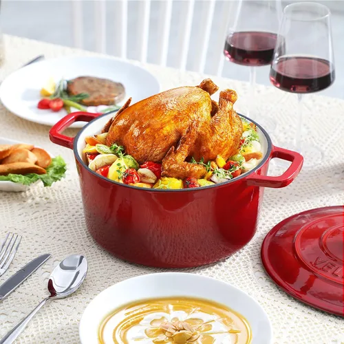 Miniatura 7 de Velaze Horno Holandés de Hierro Fundido Esmaltado de 6 QT, Olla de Doble Asa con Tapa, Horno Redondo Antiadherente de Servicio Pesado para Hornear