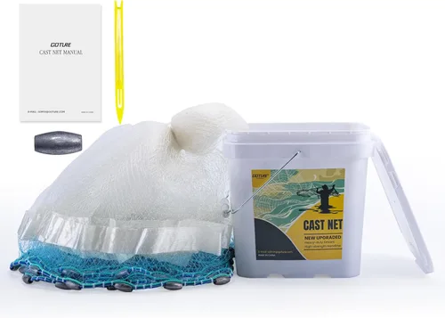 Miniatura 9 de Goture American Fishing Cast Net Saltwater Freshwater, 3/8in Mesh Size Casting Net for Bait Fish Shrimp Trap, Dual Color Double Selvage Add Tape