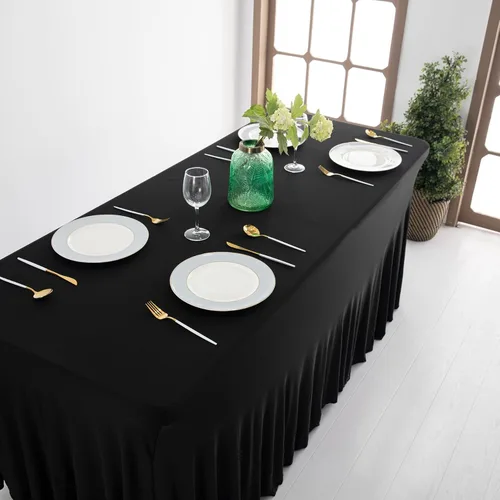 Miniatura 3 de Falda de mesa de poliéster ajustable de una pieza de elastano, mantel rectangular resistente a las arrugas para eventos de bodas, fiestas
