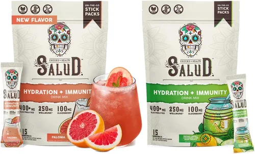 Salud - Paquete de 2 | Hidratación 2 en 1 + inmunidad (Paloma) e hidratación + inmunidad (lima de pepino) – 15 porciones cada una, mezcla de bebida