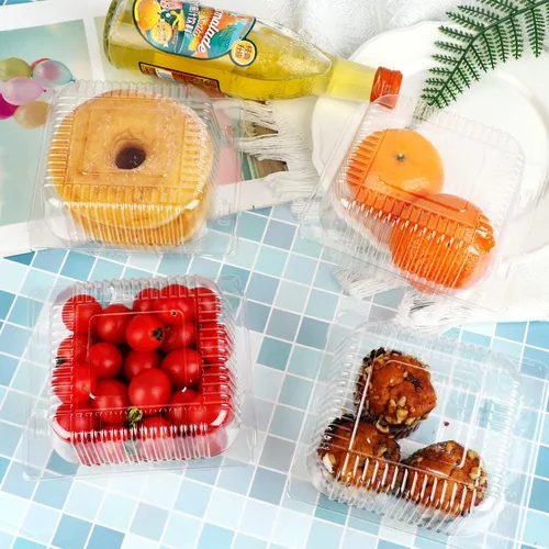 Miniatura 5 de 250 unidades de 5 x 5 pulgadas Clamshell bandeja para llevar recipientes de plástico con bisagras para alimentos, caja de comida desechable