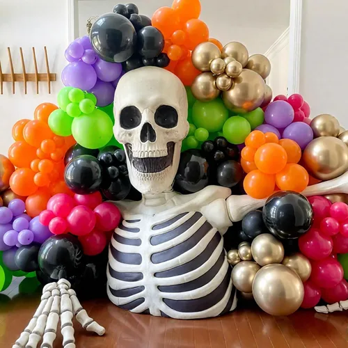 Miniatura 5 de 50 globos de Halloween, globos de 12 pulgadas, globos morados negros y anaranjados de 12 pulgadas, globos de confeti de murciélago, globos de látex
