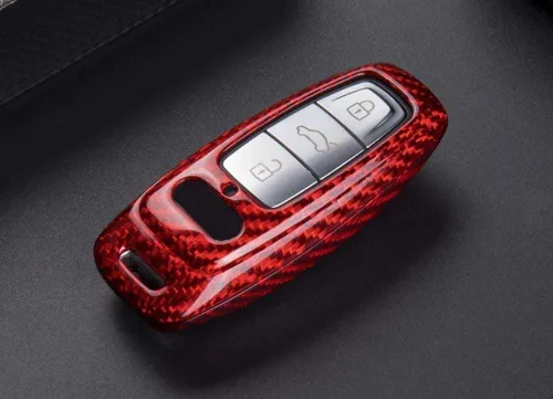 Miniatura 6 de iJDMTOY Funda para llavero de fibra de carbono, color rojo brillante, compatible con Audi 2019 en adelante A6 A7 E-Tron A8 Q8, llavero inteligente