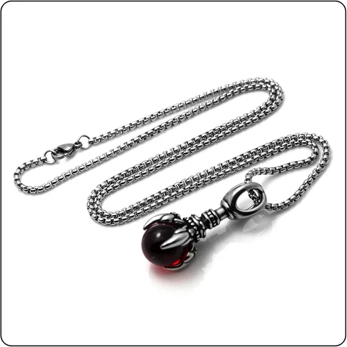 Miniatura 5 de Fusamk Punk Rock - Collar con colgante de bola de cristal de titanio con forma de dragón cadena de eslabones de 24 pulgadas