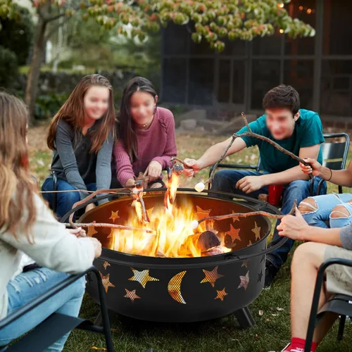 Miniatura 3 de Yaheetech Hoguera de 30 pulgadas para chimenea exterior de leña al aire libre con pantalla de chispas, póquer para hoguera, patio, jardín, picnic